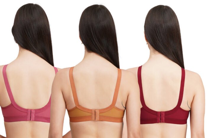 FULL COVERAGE SOLID NON-WIRED NON PADDED DAILY WEAR BRA (PACK OF 3) (GOLDEN, MAROON AND PINK) - Image 2