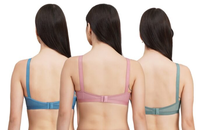 Solid Non-Wired Non Padded  Daily Wear Bra (Pack of 3) (Blue, Green & Pink) - Image 2