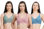 Solid Non-Wired Non Padded Daily Wear Bra (Pack of 3) (Blue, Green & Pink)