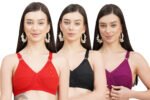 FULL COVERAGE SOLID NON-WIRED NON PADDED DAILY WEAR BRA (PACK OF 3) (BLACK, RED AND PURPLE)