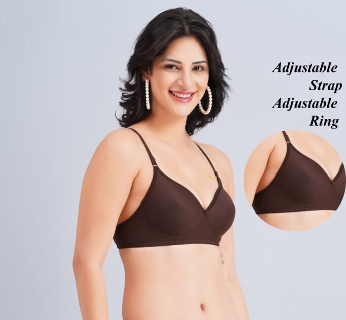 Full Coverage Solid Padded Non-Wired T-Shirt Daily Wear Bra (Pack of 3) (Red, Blue & Brown) - Image 3