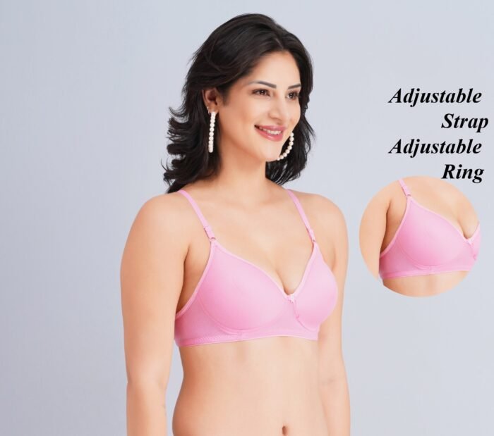 Full Coverage Solid Padded Non-Wired T-Shirt Daily Wear Bra (Pack of 3) (Pink, Blue & Red) - Image 3
