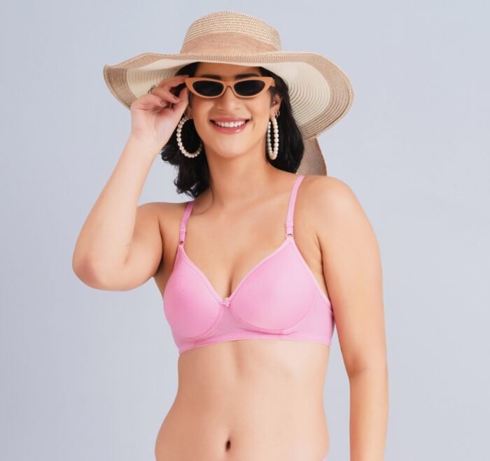 Full Coverage Solid Padded Non-Wired T-Shirt Daily Wear Bra (Pack of 3) (Pink, Blue & Red) - Image 6