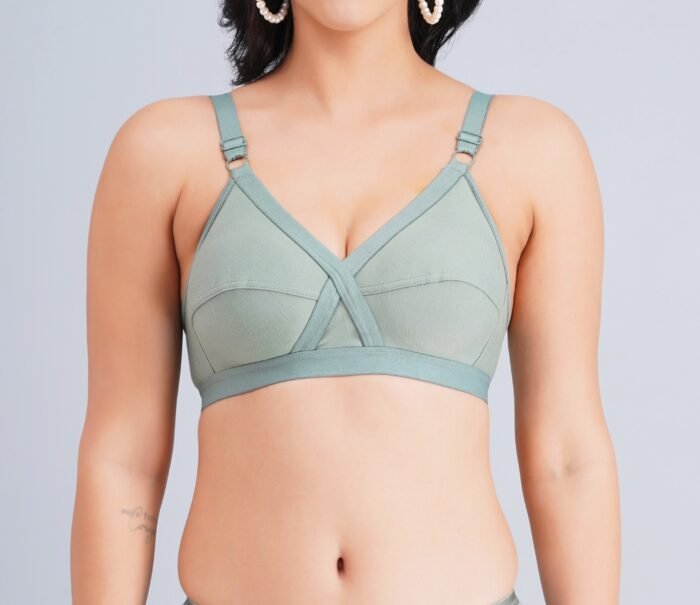 FULL COVERAGE SOLID NON-WIRED NON PADDED DAILY WEAR BRA (PACK OF 3) (BLUE, GREEN AND PINK) - Image 4