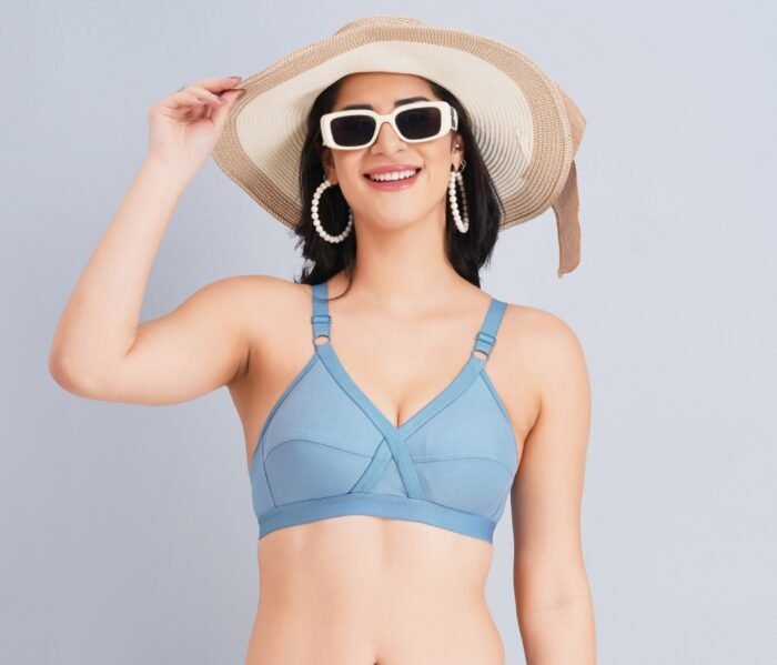 FULL COVERAGE SOLID NON-WIRED NON PADDED DAILY WEAR BRA (PACK OF 3) (BLUE, GREEN AND PINK) - Image 6