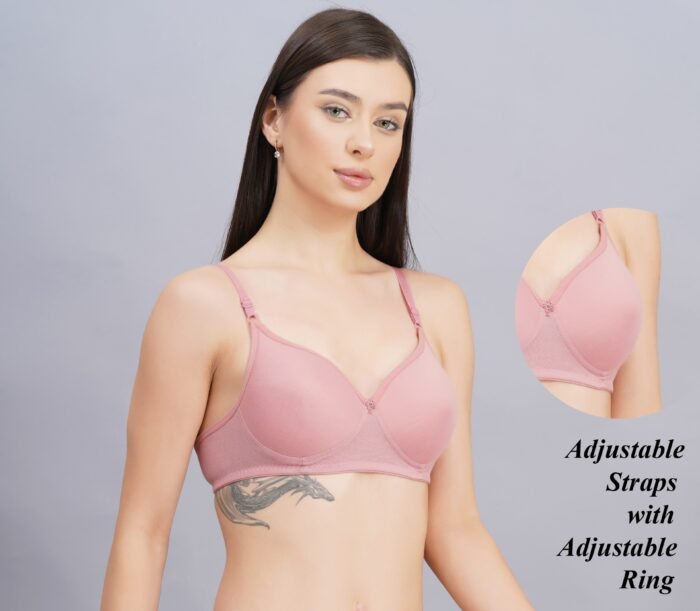 Full Coverage Solid Padded Non-Wired T-Shirt Daily Wear Bra (Pack of 3) (Blue, Green & Pink) - Image 3
