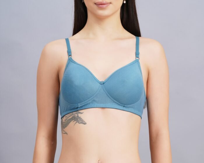 Full Coverage Solid Padded Non-Wired T-Shirt Daily Wear Bra (Pack of 3) (Blue, Green & Pink) - Image 4