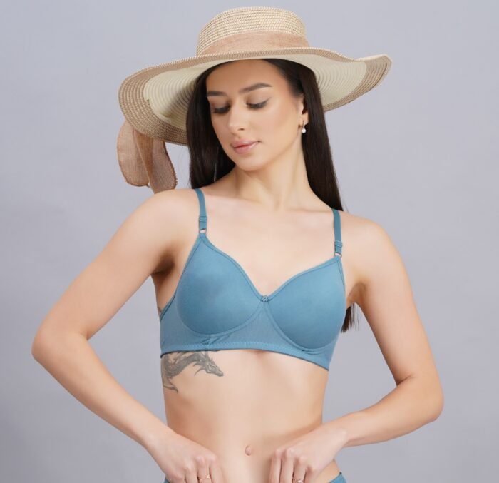 Full Coverage Solid Padded Non-Wired T-Shirt Daily Wear Bra (Pack of 3) (Blue, Green & Pink) - Image 6