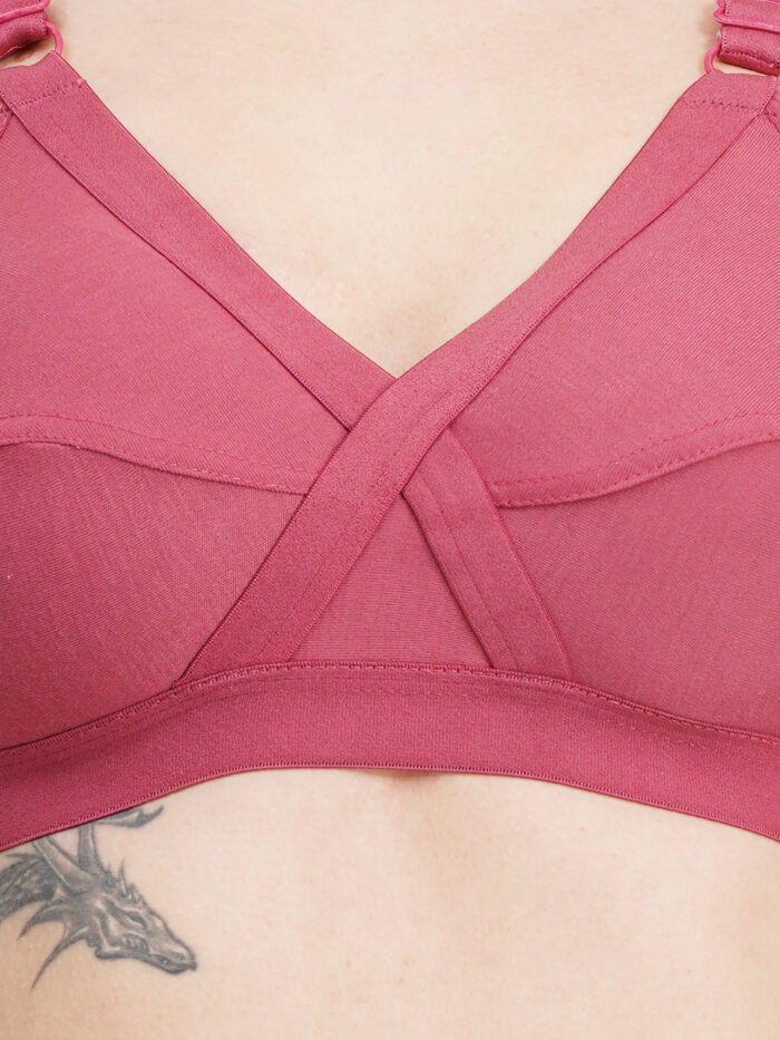 FULL COVERAGE SOLID NON-WIRED NON PADDED DAILY WEAR BRA (PACK OF 3) (GOLDEN, MAROON AND PINK) - Image 5