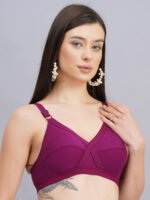 FULL COVERAGE SOLID NON-WIRED NON PADDED DAILY WEAR BRA (PACK OF 3) (BLACK, RED AND PURPLE) - Image 5