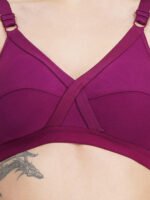 FULL COVERAGE SOLID NON-WIRED NON PADDED DAILY WEAR BRA (PACK OF 3) (BLACK, RED AND PURPLE) - Image 4