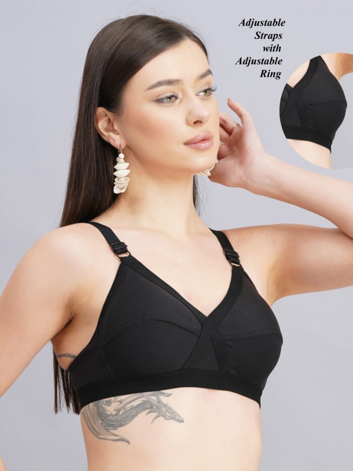 FULL COVERAGE SOLID NON-WIRED NON PADDED DAILY WEAR BRA (PACK OF 3) (BLACK, RED AND PURPLE) - Image 3